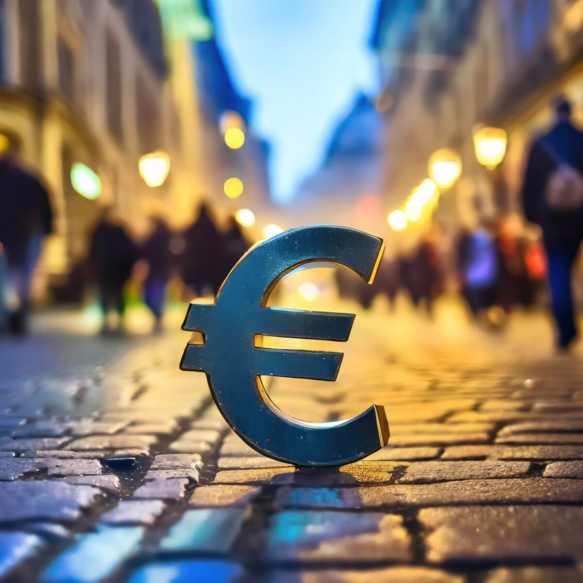 Eurozeichen auf Bürgersteig.